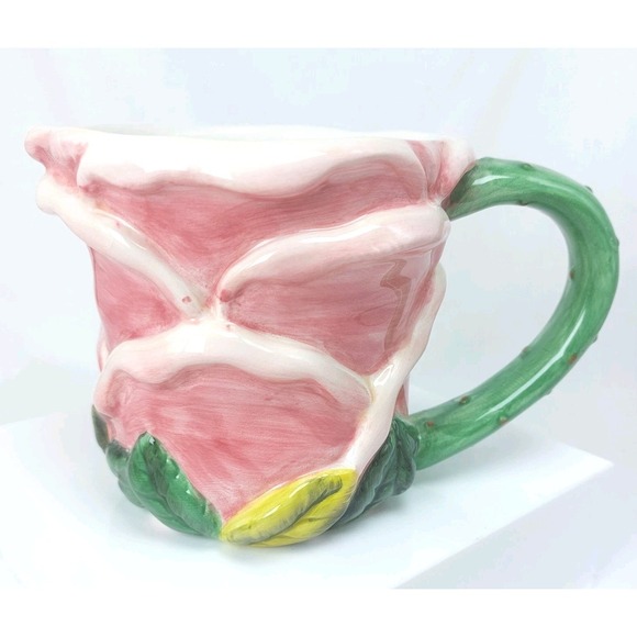 American Atelier Rose Toile Floral Petal Cup Mug Set Of 2 Pink #5232 Hand Paint - Picture 7 of 10